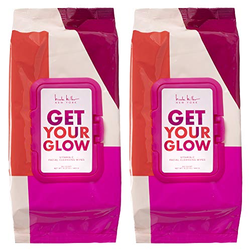 Nicole Miller Facial Clensing Wipes and Makeup Remover Wipes, Get Your Glow Vitamin C Face Wipes - 2 Pack / 120 Wipes (60 Count Each)