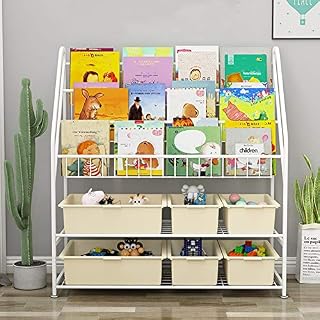 Hossejoy Children Kids Bookshelf, 5 Sling Kids Book Rack, Bookcase Book and Toy Storage Organizer Display Stands Shelf for Study Living Room Bedroom