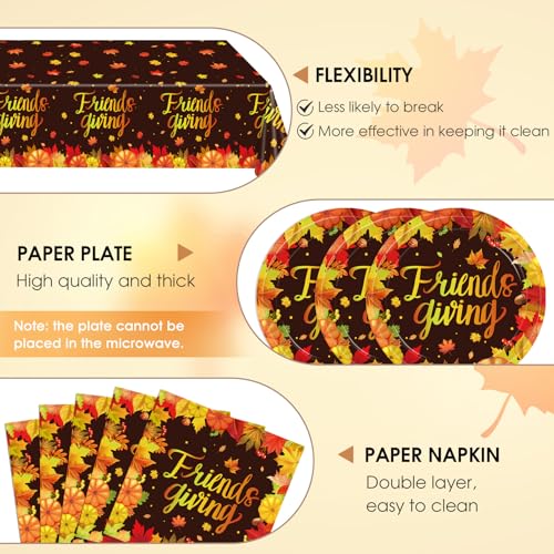 Image of 41 PCS Fall theme Thanksgiving Party Supplies Kit,Happy Friendsgiving Tableware Include Dessert Plates, Napkins,Tablecloth Autumn Harvest Disposable Dinnerware For Autumn Thanksgiving Party