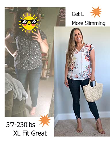 Womens Summer Floral Tops V Neck Juniors Cute Bohemian Short Sleeve Blouses Loose Fitting (Black,S) #TOP4