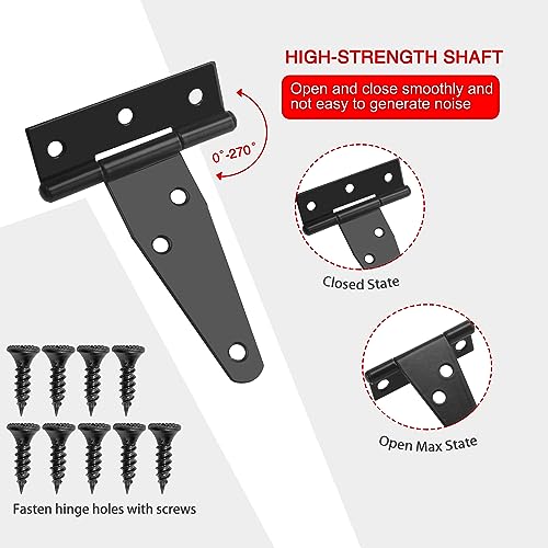 YIXISI 4 PCS 3 inch T-Strap Hinges, Strap Tee Hinge, Metal Gate Strap Hinge with 24 PCS Screws - Image 3
