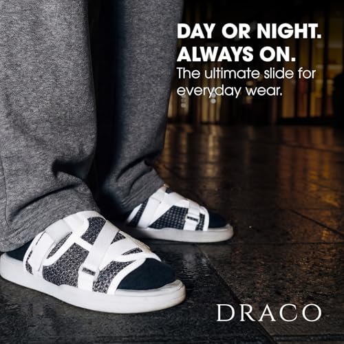Image of Draco DracoSlides Reflective Slides for Men and Women, Wrapped in Reflective 3M with Adjustable Straps for Wide /Narrow Feet, Sandals with Arch Support & Slip Resistant, Men & Women Footwear, Black