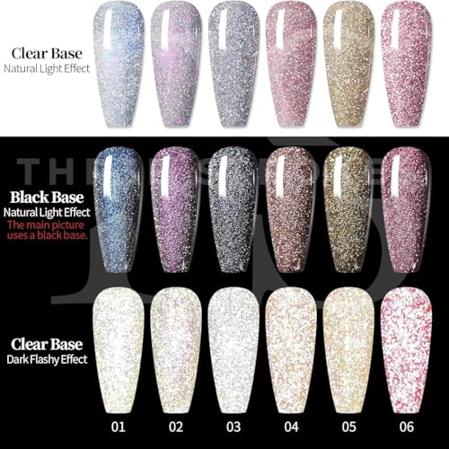 Image of THR3E STROKES Gel Nail Polish Set - 6 Colors Gel Polish Glitter Gel Polish Sparkle Nail Polish Gel Manicure DIY Salon Nail Art Gifts (DISCOPAL, 7.5ML)