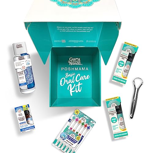 Gurunanda Poshmama Basic Oral Care Kit With Cocomint Pulling Oil, Butter On Gums Toothbrush, Concentrated And Dual Barrel Oxyburst Mouthwash, Helps Fresh Breath, Whiter Teeth, And Healthy Gums, 5Ct #TOP4