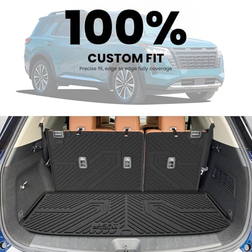 Image of LASFIT Cargo Mats for Nissan Pathfinder 2026 2025 2024 2023 2022 | All Weather TPE Custom Fit Cargo Trunk Mat & Backrest Mats Accessories, Black