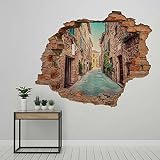 Alley in Old Italian Town in Tuscany 3D Hole in Wall Wall Sticker Decal Vinyl 3D Vinyl Peel And Stic
