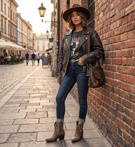 Image of GLOBALWIN Women's Brown Cowgirl Boots Ankle Booties