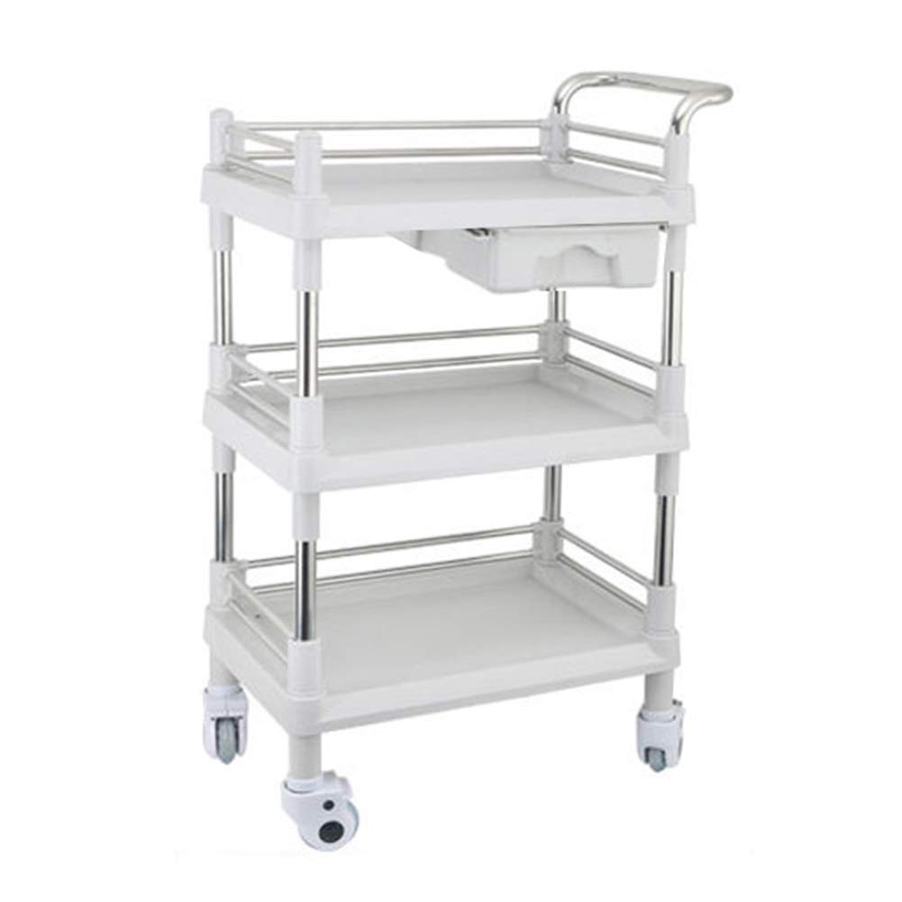 asdchZen Serving Cart, Beauty Salon Cart, Tool Cart, Trolleys With Wheels,3 Shelves Abs Beauty Salon Trolley With Wheels And Drawers, White Serving Cart With Stainless,54×37×98Cm,76×53×98Cm