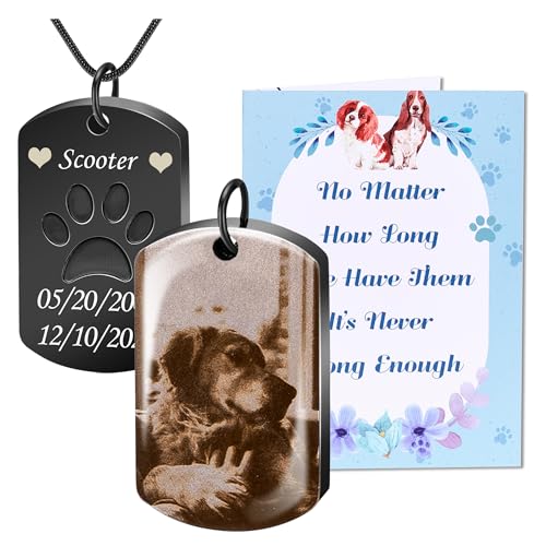 Fanery Sue Personalized Pet Ashes Necklace for Dog Cat Custom Photo&Text Pet Loss Sympathy Gift Cremation Jewelry(Black & White (B&W)&Black)