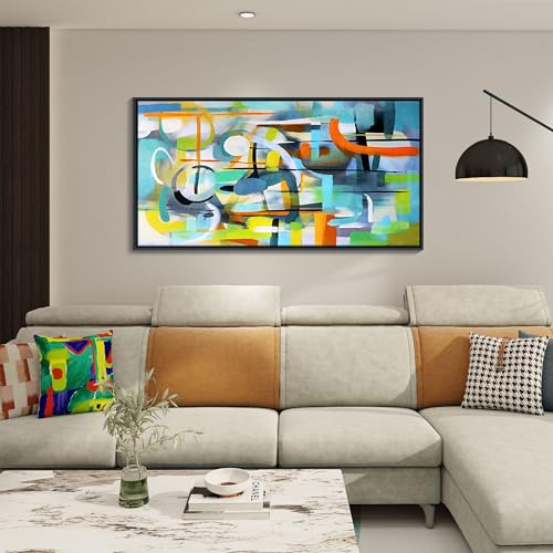 Image of Mofutinpo Abstract Wall Art - Colorful Canvas Wall Pictures with Teal and Blue Line Art - Framed Modern Art for Living Room and Bedroom Wall Decor - Office Wall Art 2448