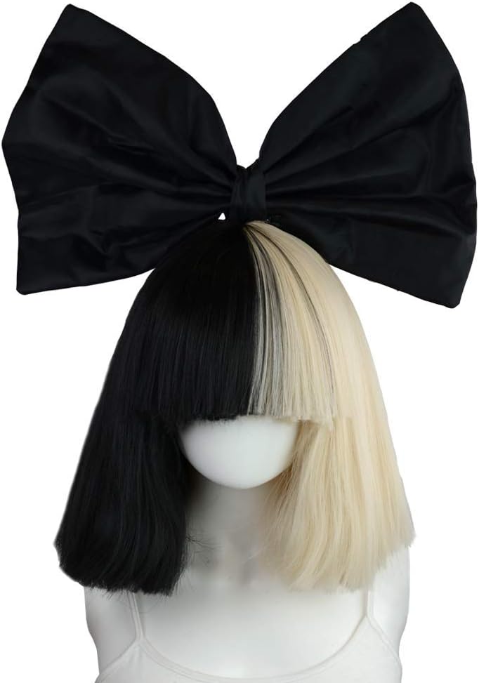 Officially Licensed Sia Costume Wig Includes Black Bow Tie for Women and Teens