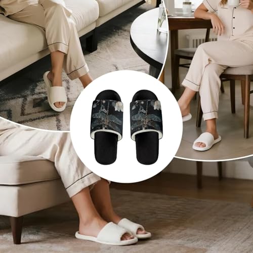 Dog Theme Print Slipper for Woman Fuzzy Indoor Slippers for Guests Non Slip Cozy Home Slide Shoes with Open Toe for Bedroom 5