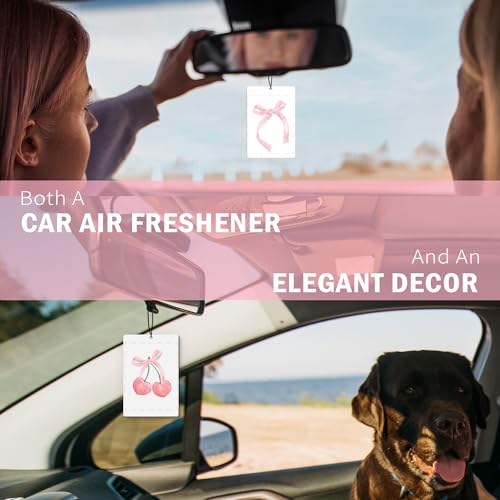 Image of Coquette Pink Bow Car Air Freshener 4Pcs, Girly Car Accessories for Women Teen Girls, Preppy Air Freshener for Car Interior Closet Drawer Books, Preppy Pink Cherry CarMirror Decor Hanging