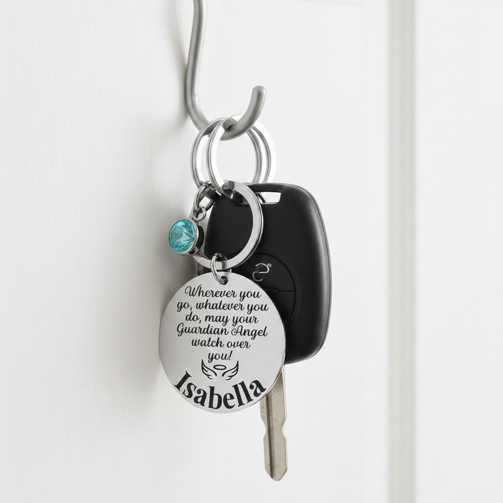 Guardian Angel Drive Safe Keychain, Personalized New Driver Gift