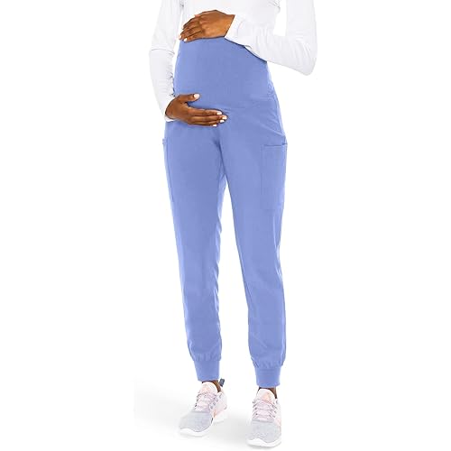 Med Couture Maternity Jogger Scrub Pants for Women, High Rise Waist, 4 Pockets with Soft Knit Waistband - MC029