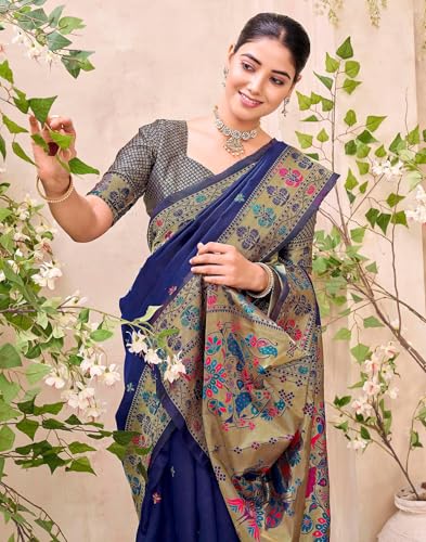 Image of SIRIL Women's Weaving Paithani Silk Saree With Unstitched Blouse Piece