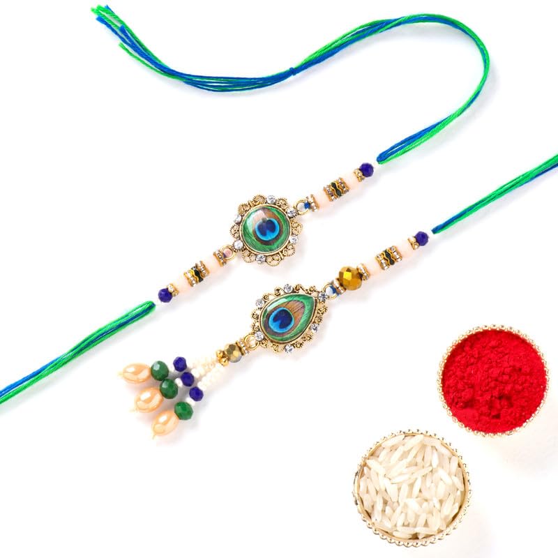 Floweraura Raksha Bandhan Celebrations Handcrafted Designer Peacock Bhaiya Bhabhi Rakhi Bracelet with Roli - Rakhi for Brother, Sister-In-Law, Bhabhi, Bhaiya, Cousins & Raksha Bandhan Gifts (B0D97XDJ4P) Amazon Price History, Amazon Price Tracker