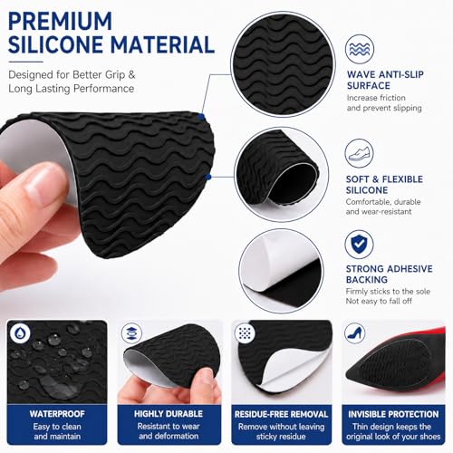 Image of Shoe Sole Bottom Protector, Self-Adhesive Grips, Non-Slip Pads, Sole Guard, Anti-Slip Grips for Bottom of Shoes(3.5'' by 2.5'', Black)