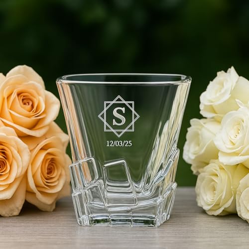 Image of Best2U-Personalized Crystal Whisky Glass with Monogram and Date, Twisted Design 1 pcs