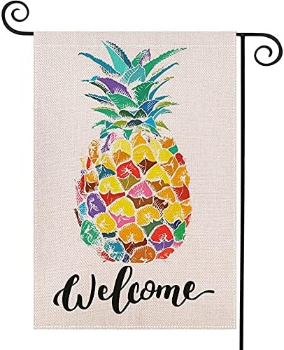 LHSION Welcome Pineapple Garden Flag 12.5 x 18 Inch Spring Summer Garden Flag Decorative Double Sided Burlap Flag for Seasonal Farmhouse Yard Decoration