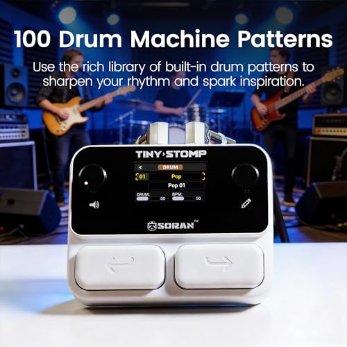 Image of SORAN JME-03A Tiny Stomp Multi Effects Guitar Pedal, 125 Effects, 99 Presets, 10 Modules, 40s Looper, 100 Drum Rhythms, 20 IR /NAM Slots, USB Audio, Rechargeable Pocket Pedal for Guitar and Bass