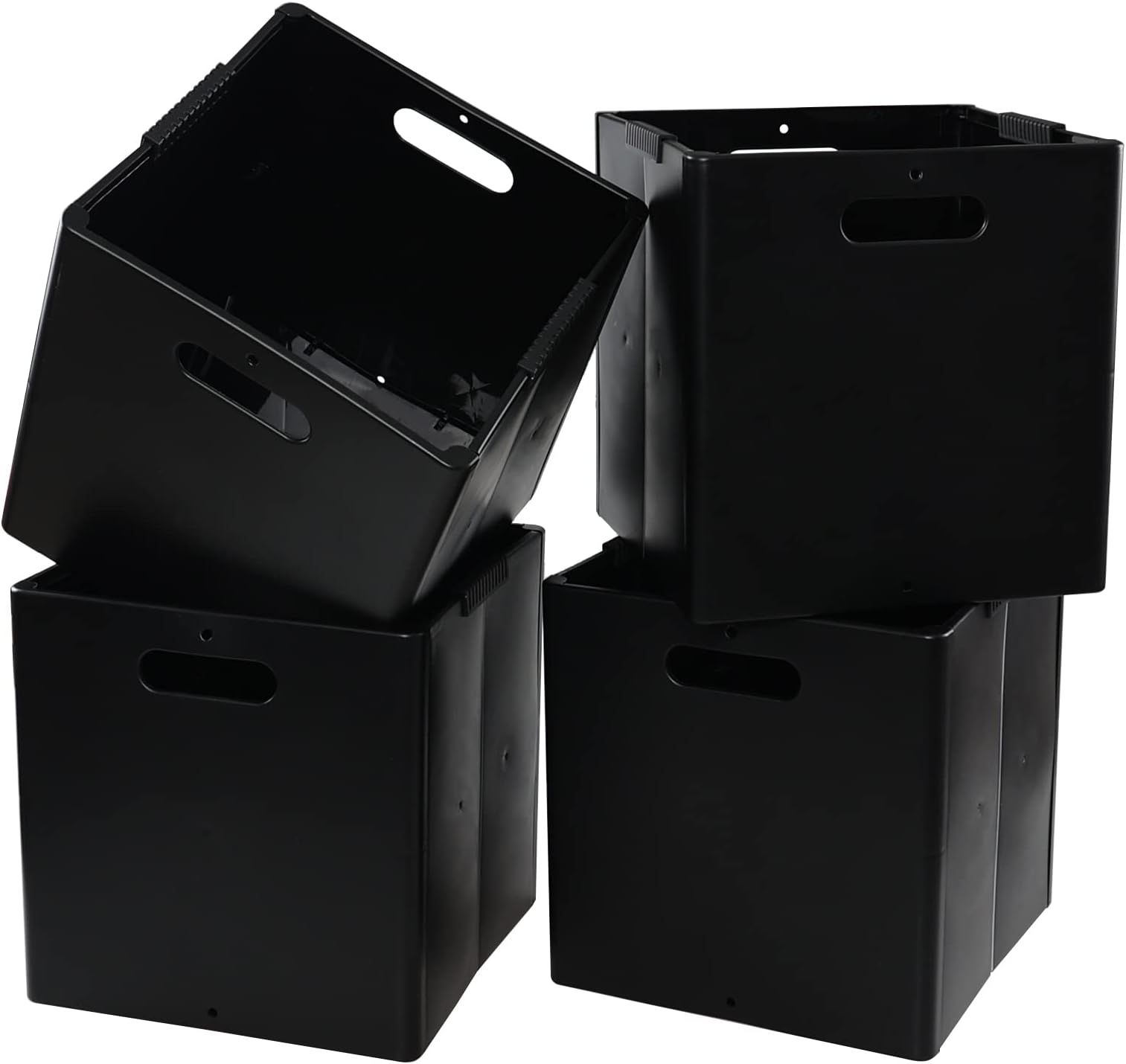 11 Inch Collapsible Storage Cube Organizer Bins, Plastic Storage Cubes, Black, 4 Pack