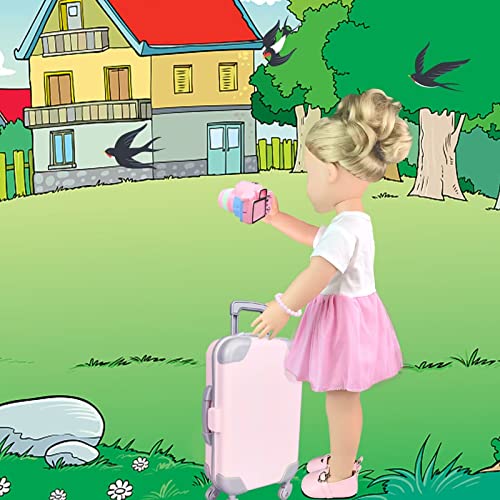 Bnuzeiyi 17Pcs 18 Inch Girl Doll Clothes And Accessories Doll Accessories Case Luggage Travel Play Set With Travel Pillow Camera Sunglasses For 18 Inch Dolls Travel Storage Gift For Girls #TOP5
