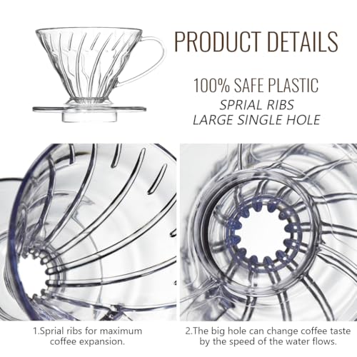 Image of Supvox Plastic V60 Coffee Dripper Heat Resistant Resin Pour-Over Coffee Dripper with Handle Universal Pour-Over Coffee Dripper for Coffee Server 1-4 Cups, V60 Dripper Alternative