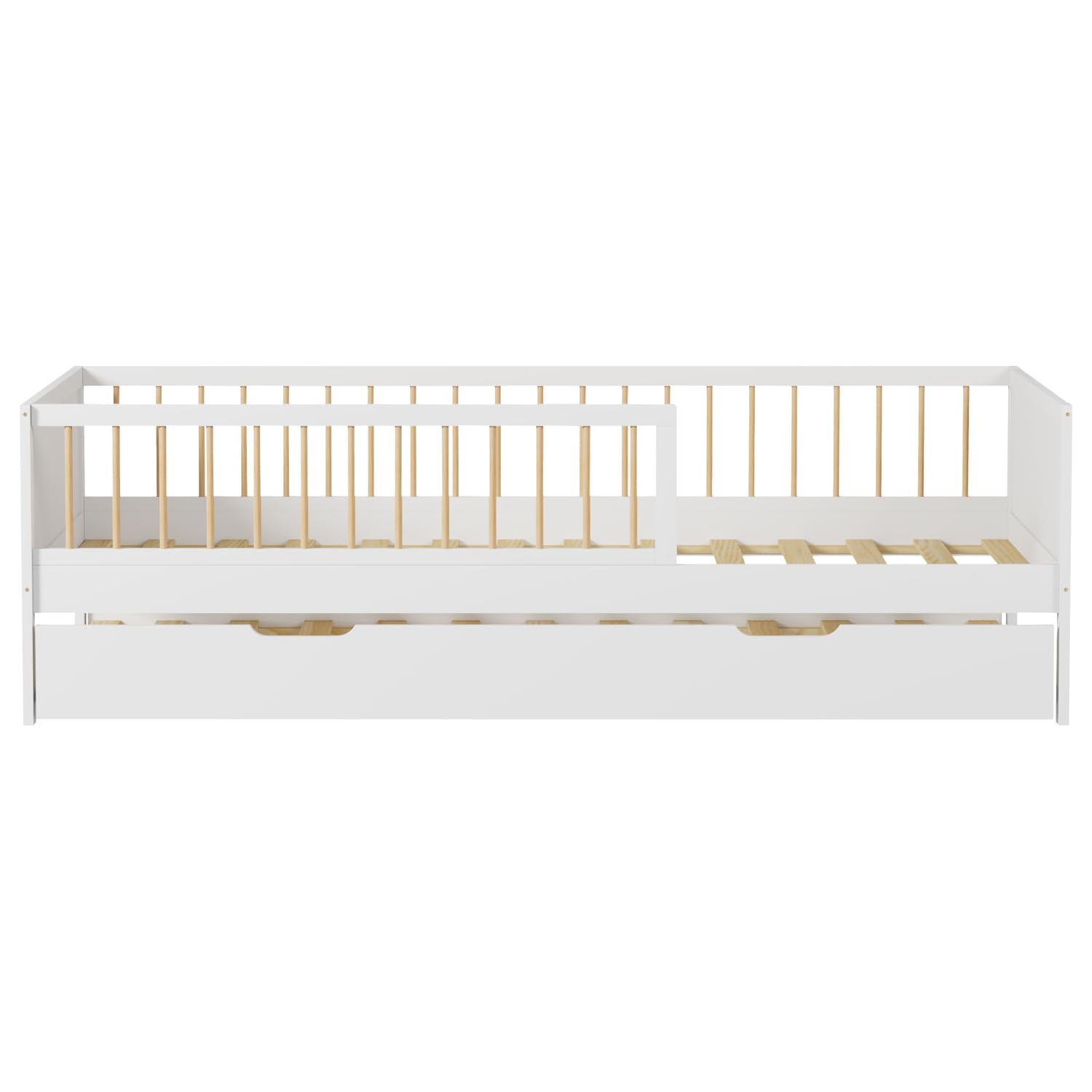 Happy Garden - Cama nido de madera, color blanco Adam, cama adicional con somier de láminas, almacenamiento bajo somier principal