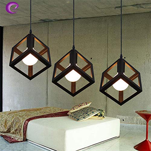 Image of GreyWings Modern Cube Hanging Pendant Light for Ceiling, Black Metal, Antique Decor, Made in India, E-27 Holder (Bulb is not Included) Pack of 4