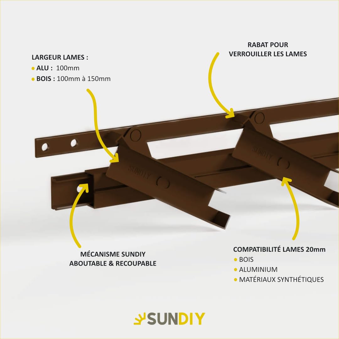 Kit Mécanisme - 100% ALU - pour Lames Orientables de 20 mm pour Brise-vue, Brise soleil, Persienne, Pergola - Installation DIY - Compatibilité lames alu et bois (MARRON (effet CORTEN))