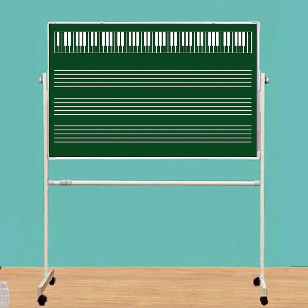 Classroom Music Staff Blackboard, Double-Sided Black Board & Music Theory Staff Notation, Double Sided Musical Note Board for Piano Teacher, Rotatable Musical Notation Blackboard