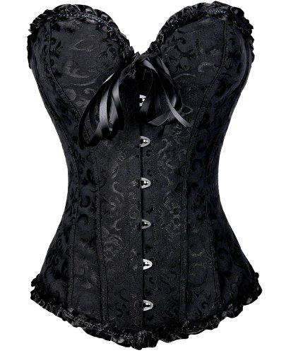 EUDOLAH Floral Pleated Trim Bustier Fancy Women Corset Dress Sexy Laced Lingerie(Black,L) steampunk buy now online