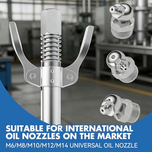JinRuiCPeng Fettpresse Mundstück Edelstahl Doppelgriff Fettpresse Kupplung, Hochdruck Fettpressen Mundstück mit Verriegelung und 30 cm Schlauch, G Coupler passend für M6 M8 M10 M12 M14 Schmiernippel
