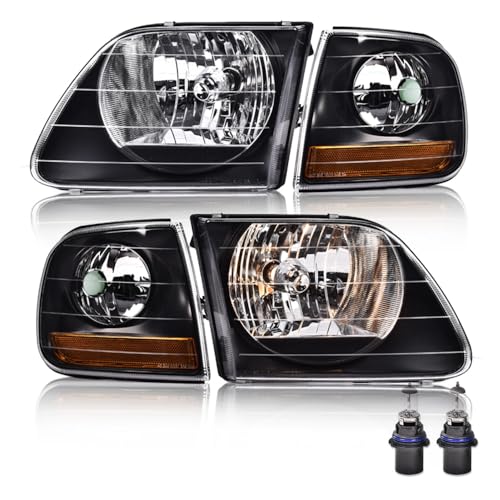 Image of GRAND ORANGE Headlight Assembly & Parking Lights Compatible with Ford F150 1997-2003 /Fit Ford F250 97-99 /Fit Ford Expedition 97-02 Clear Black Amber