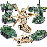 AMENON 3 Pack Transform Car Toys for Boys Easter Stuffers, 1:36 Automatic Deformation Army Toys Mili