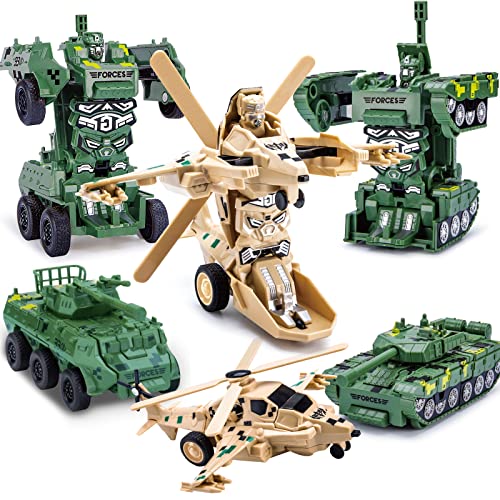 Amenon 3 Pack Transform Car Toys For Boys Easter Stuffers, 1:36 Automatic Deformation Army Toys Military Truck Tank Helicopter Airplane Vehicles Playset Toddlers Car Toys For Boys Girls Easter Gifts #TOP22