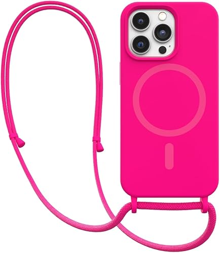 Miniatura 5 de FELONY CASE - Funda para iPhone 12 Pro Max, elegante funda para iPhone con cordón manos libres color rosa neón con collar ajustable - Funda