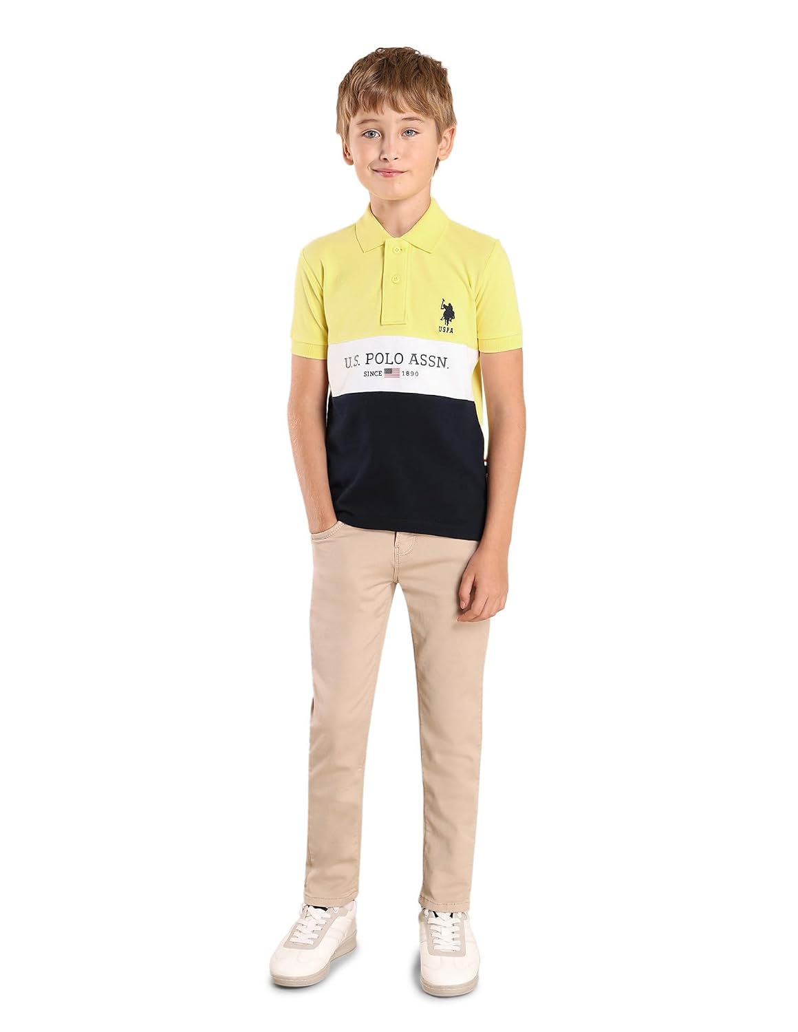 Boy’s Yellow Colour Blocked Polo Collar Short Sleeve Casual Cotton Regular Fit T-Shirt Boy’s Yellow Colour Blocked Polo Collar Short Sleeve Casual Cotton Regular Fit T-Shirt