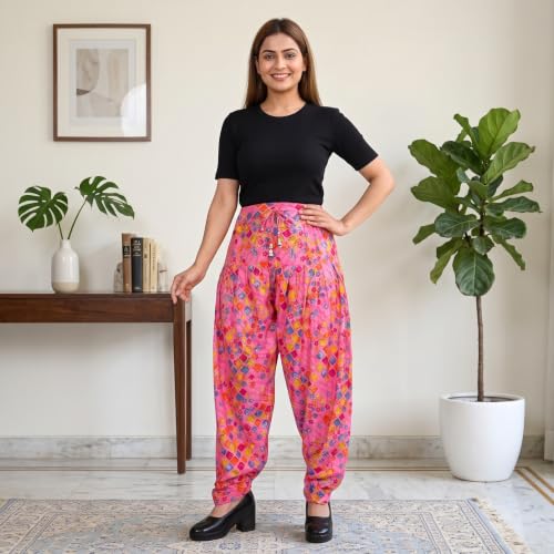Image of FASHION GALLERY Women's Rayon Relaxed Fit Patiala Salwar with Full Length Drawstring Closure Type and Flexible Waist|Patiala Pant for Woman