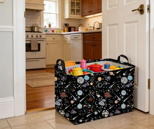 Image of Sanjiaofeng Rectangular Moon and Stars Basket Waterproof Foldable Kids Laundry Basket Baby Baskets for Boys and Girls Cute Toy Storage Organizer Bin Star Room Decor(Starry Sky)