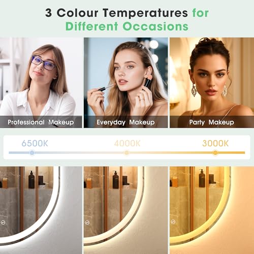 S’bagno Ovalado-Espejo-Baño-con-Luz 100x60cm, Espejo Baño LED mit Bluetooth y Antivaho, 3000K/4000K/6500K, IP44 Resistente al Agua, Cristal Templado HD, Memoria, Horizontal/Vertical - imagen 4