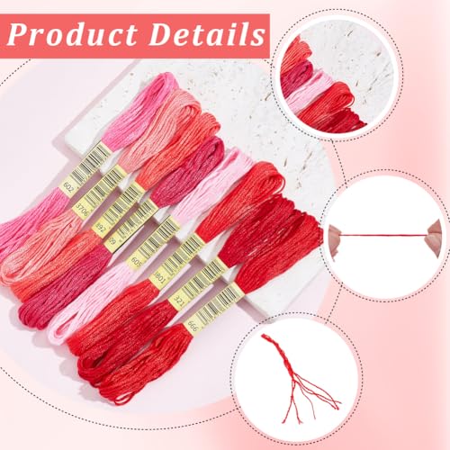 Image of 1 Box 65.6 Yards 8 Skeins 6 Ply Red Friendship Bracelet Floss String Variegated Embroidery Cotton Thread Bulk Assorted Cross Stitch Gradient Yarn Set for Sewing Hand Making Diy Felt Projects