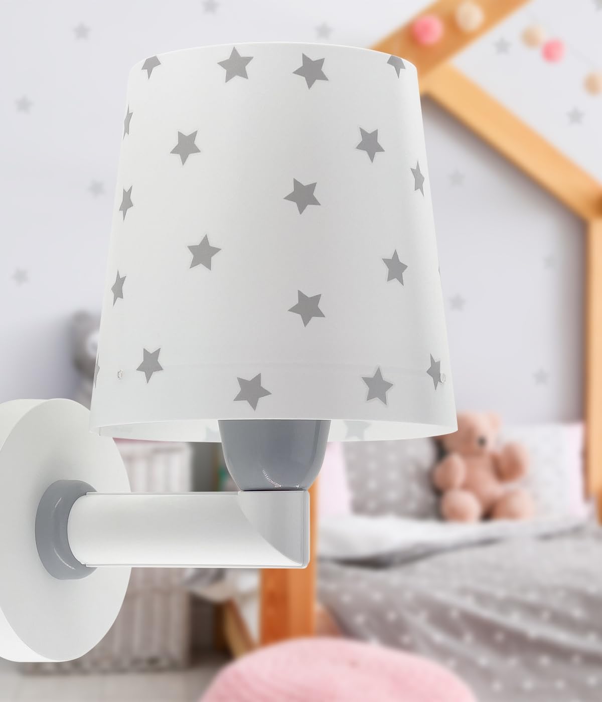 Dalber Lámpara Aplique Pared Infantil Estrellas Blanco 82219B E27 | Lámpara aplique de pared con instalación directa a la corriente o mediante cable con interruptor incluido.