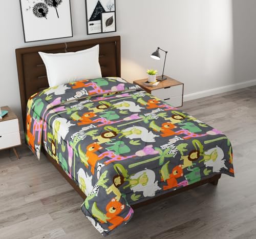 Image of FRESH FROM LOOM Summer Collection Kids Microfiber Single Bed Blanket | Cartoon Printed Dohar | Soft Kids Boy & Girls Comforter | Summer Blanket for Children (60x90 in | Black Animal) | TC - 144