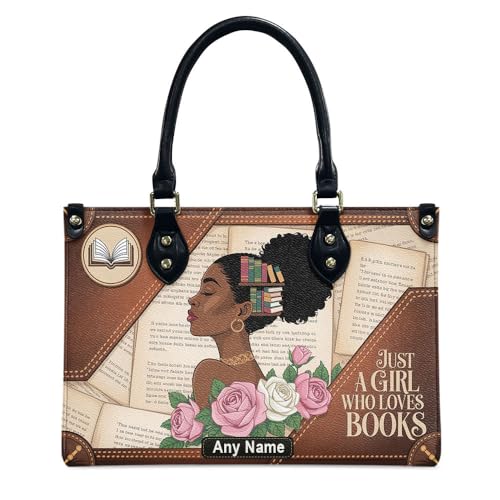 Personalized Queen Leather Bag, Gift for African American, Afro Black Girl, Mother's Day Gift, Church Bags for Women, Bible Bag, Purses For Moms, Just A Girl Who Loves Book Bag QFDlOa