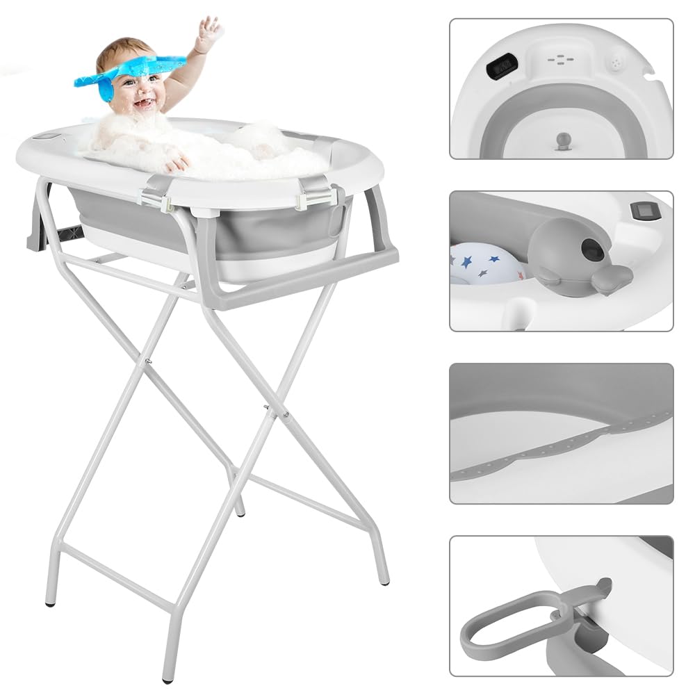 Baignoire pliable bébé avec support antidérapant 81,5 x 48 x 21 cm Gris