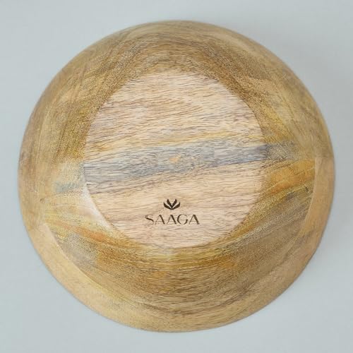 Image of SAAGA Printed Mango Wood Mixing Bowl - 8 x 2.5 Inch Large Wooden Serving Bowl | Stylish Salad, Fruit & Snack Bowl - Reverie Printed Bowl