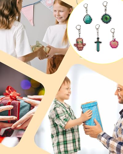 Image of 5PCS Acrylic Keychains with Pixel - Art & Geometric Designs, Durable & Stylish Decorative Keyrings for Keys, Bags, Backpacks, keychain for boys, Ideal as Personal Accessories & Small Gifts