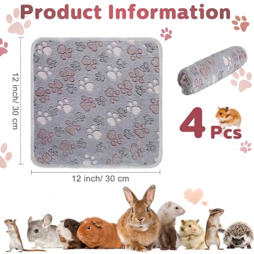 Image of Reginary 4 Pcs Waterproof Guinea Pig Blankets Washable Small Animal Fleece Bedding Absorbent Guinea Pig Cage Liners Reusable Pet Pee Pad Sleep Mat for Hamster Ferret (Adorable Paw,12 x 12 Inch)